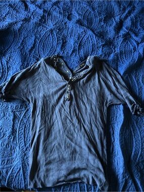 We The Free Navy Stud-Trim Short Sleeve Henley